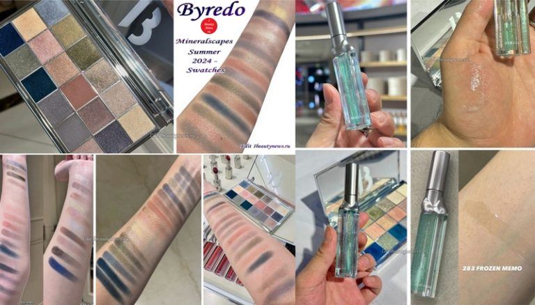 Свотчи летней коллекции макияжа Byredo Mineralscapes Makeup Collection Summer 2024 — Swatches